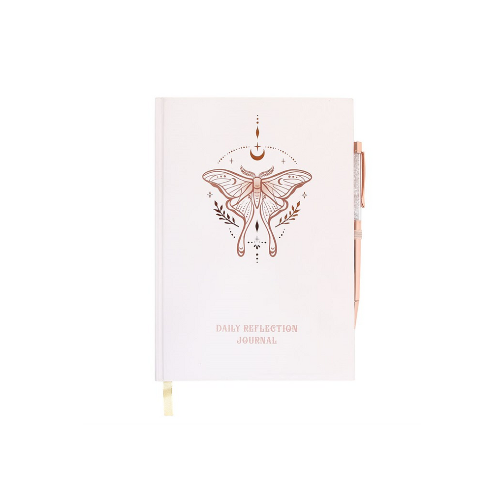 LUNA MOTH REFLECTION JOURNAL + CLEAR QUARTZ PEN