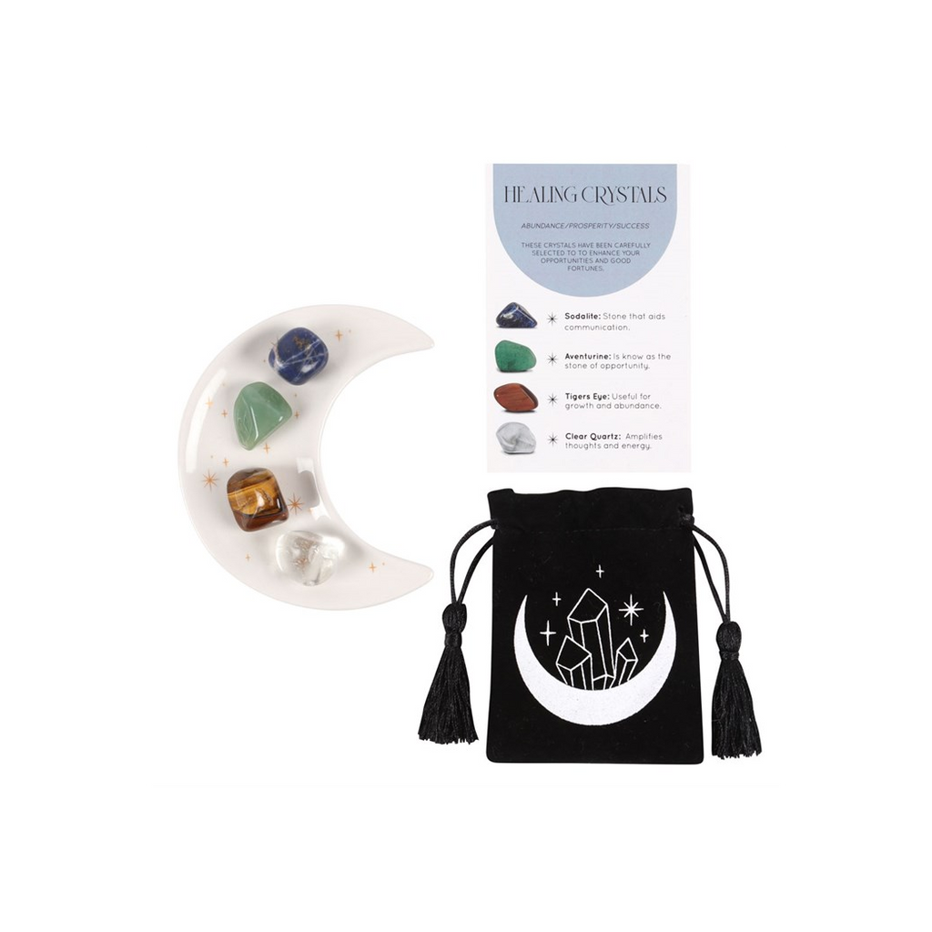 SUCCESS HEALING CRYSTAL SET + MOON TRINKET DISH
