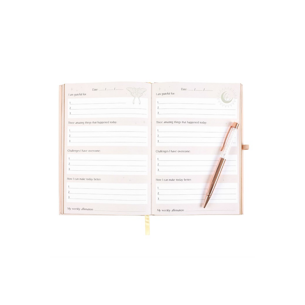 LUNA MOTH REFLECTION JOURNAL + CLEAR QUARTZ PEN