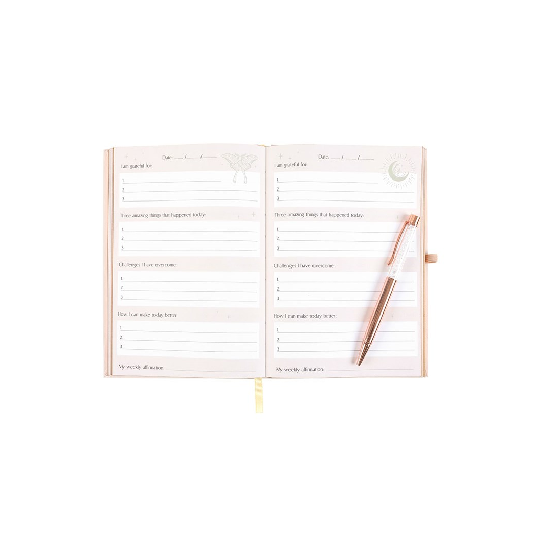 LUNA MOTH REFLECTION JOURNAL + CLEAR QUARTZ PEN