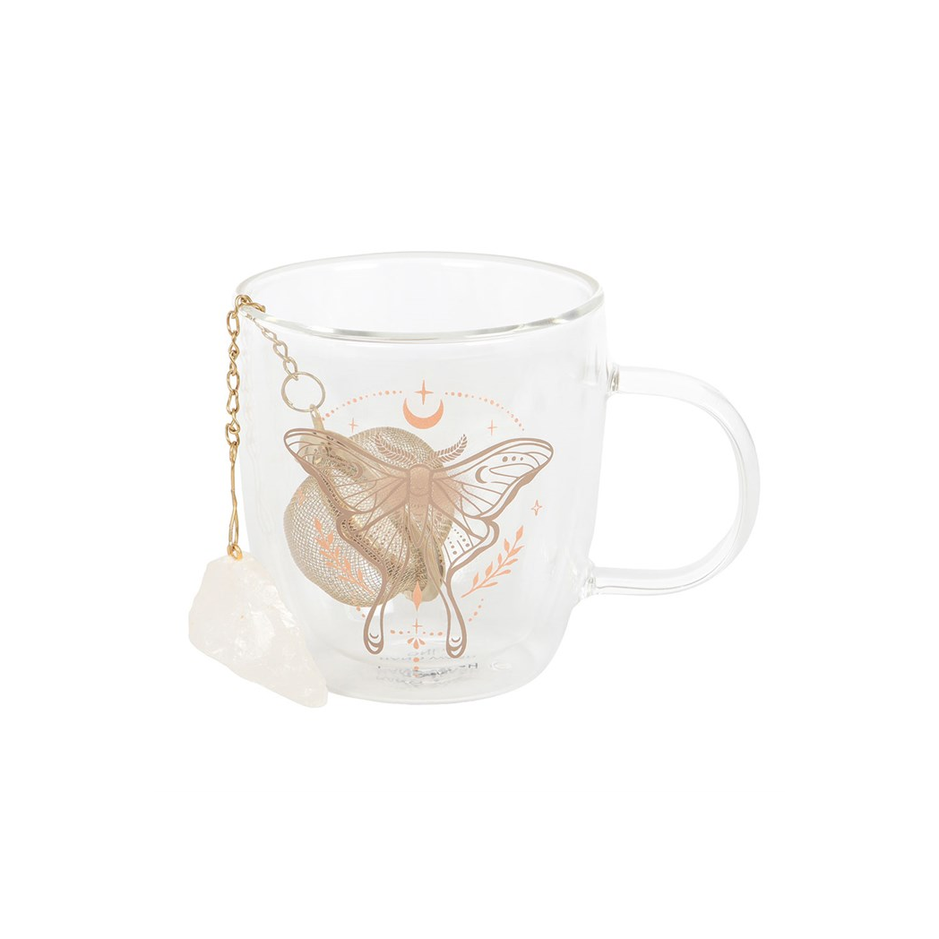 LUNA MOTH GLASS MUG + CLEAR QUARTZ TEA INFUSER