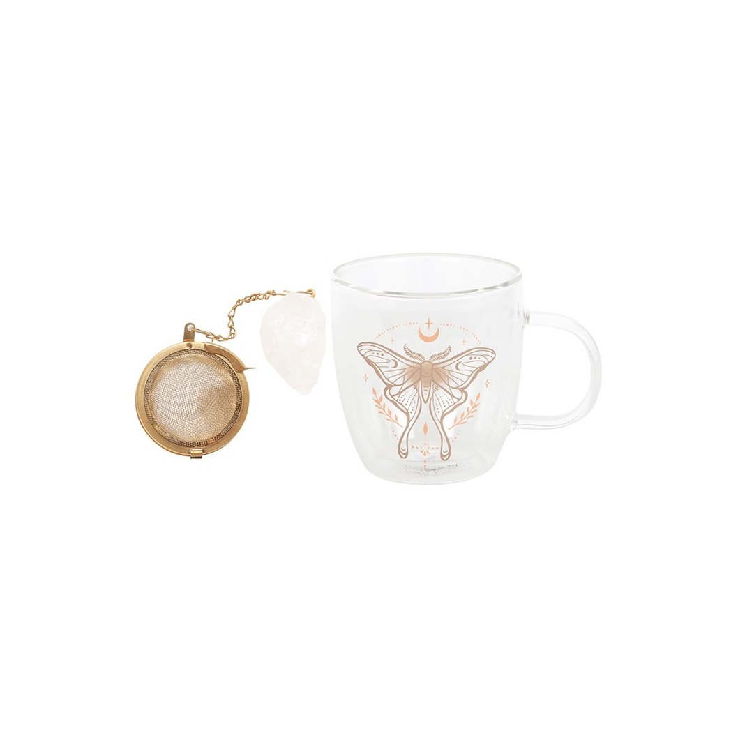 LUNA MOTH GLASS MUG + CLEAR QUARTZ TEA INFUSER