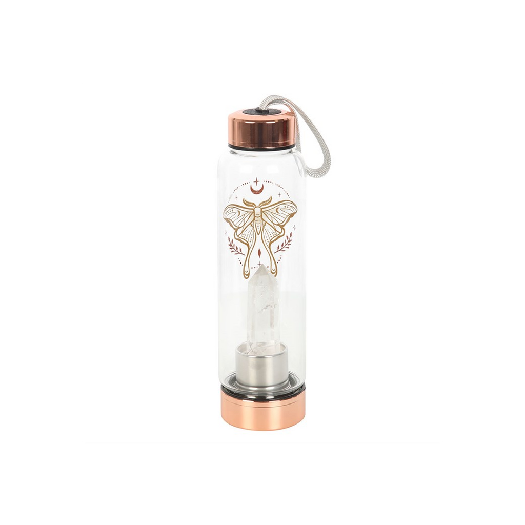 LUNA MOTH CLEAR QUARTZ CRYSTAL INFUSED GLASS WATER BOTTLE