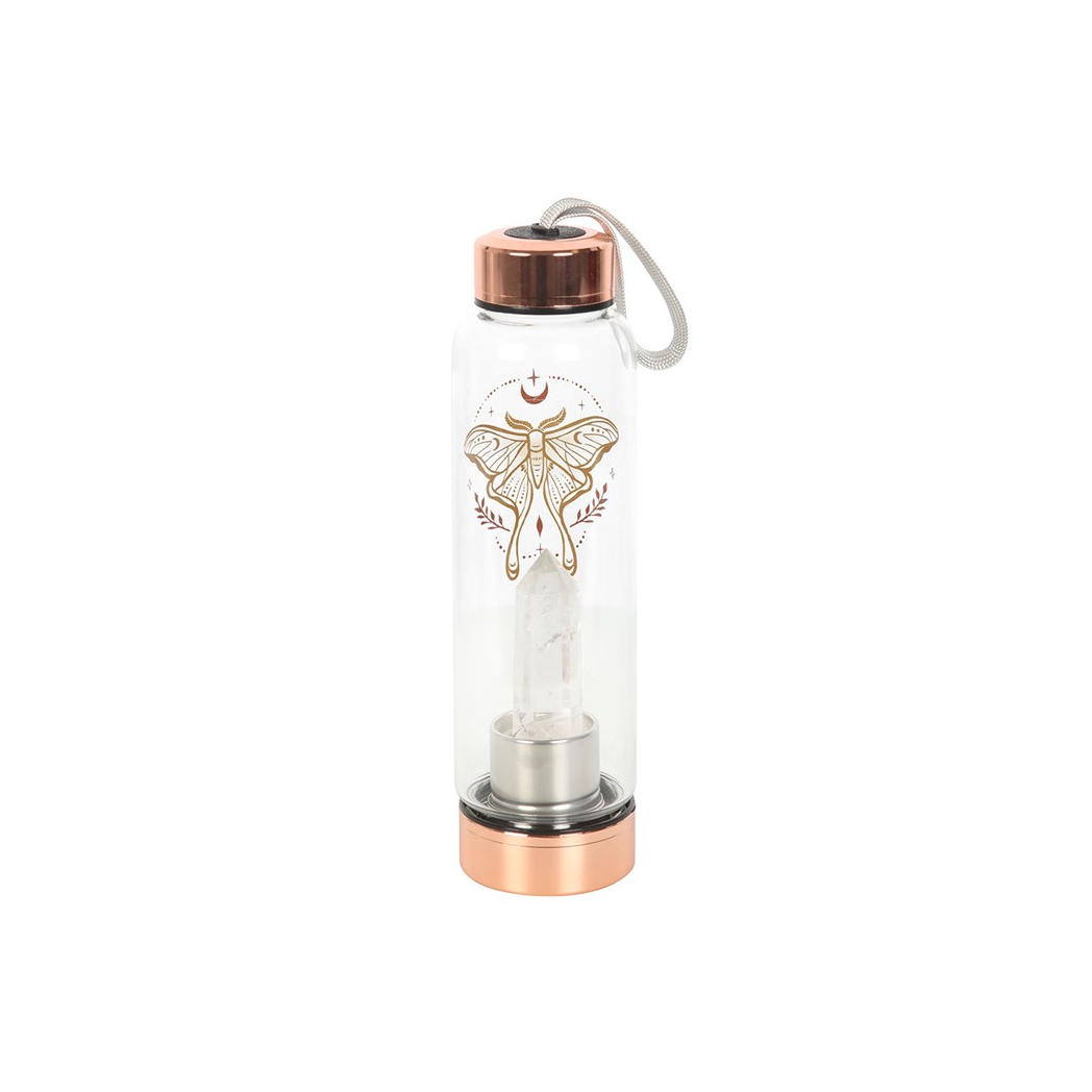 LUNA MOTH CLEAR QUARTZ CRYSTAL INFUSED GLASS WATER BOTTLE