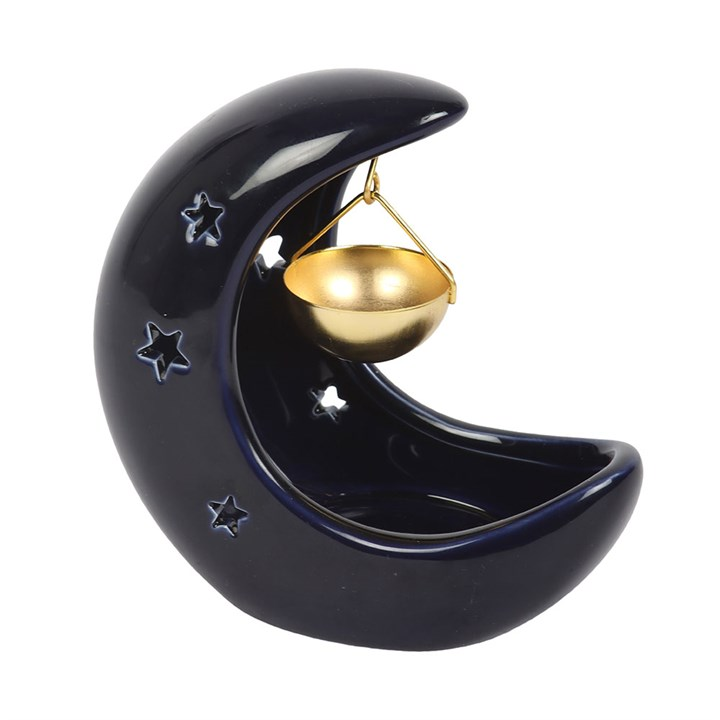 BLUE CRESCENT MOON HANGING OIL BURNER