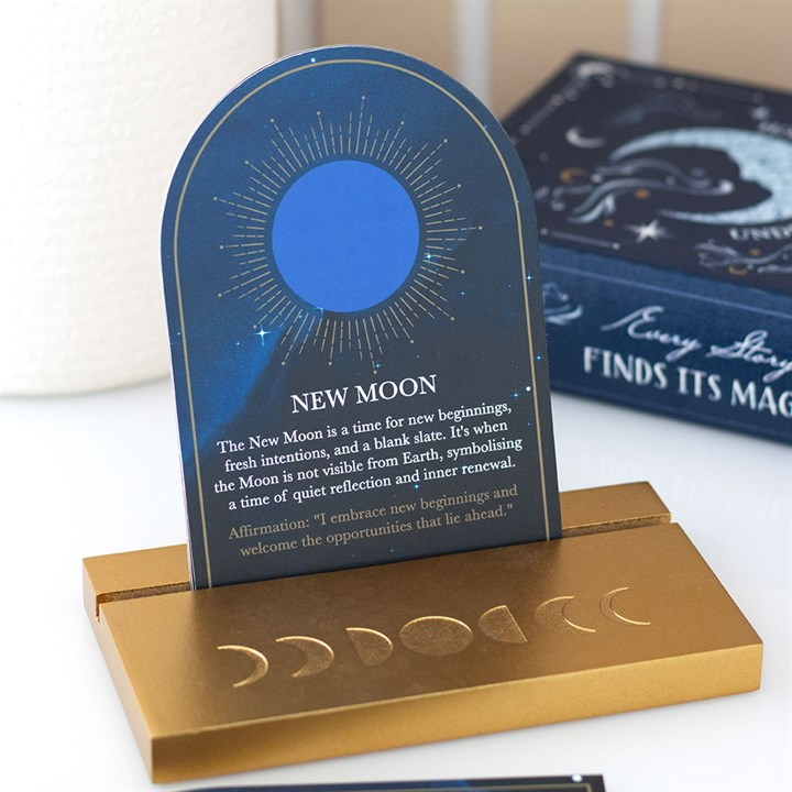 8 MOON PHASE CARDS + WOODEN STAND SET