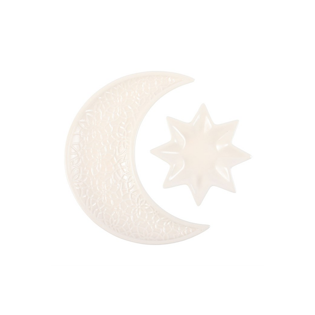 CRESCENT MOON + STAR CERAMIC TRINKET DISH SET