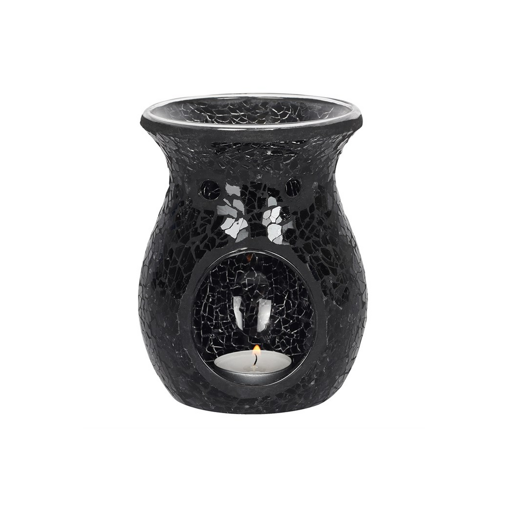 BLACK CRACKLE GLASS OIL BURNER
