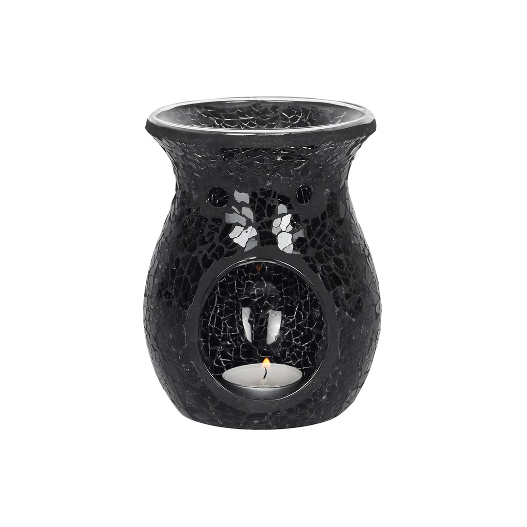 BLACK CRACKLE GLASS OIL BURNER