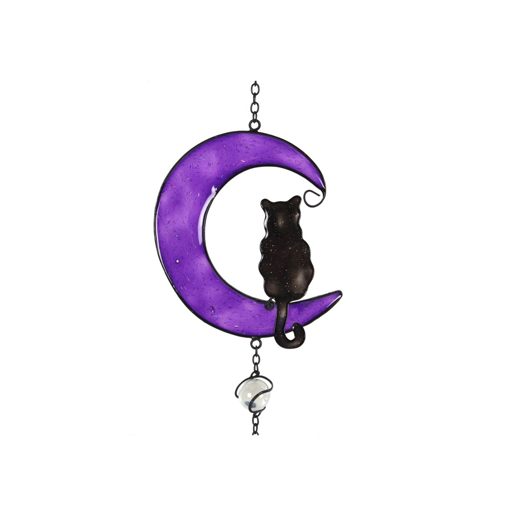 BLACK CAT CRESCENT MOON WINDCHIME