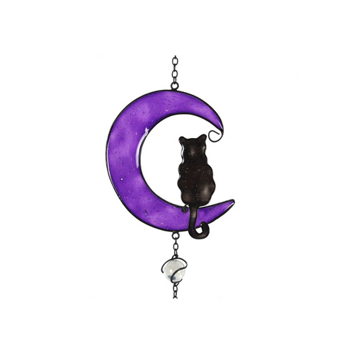 BLACK CAT CRESCENT MOON WINDCHIME