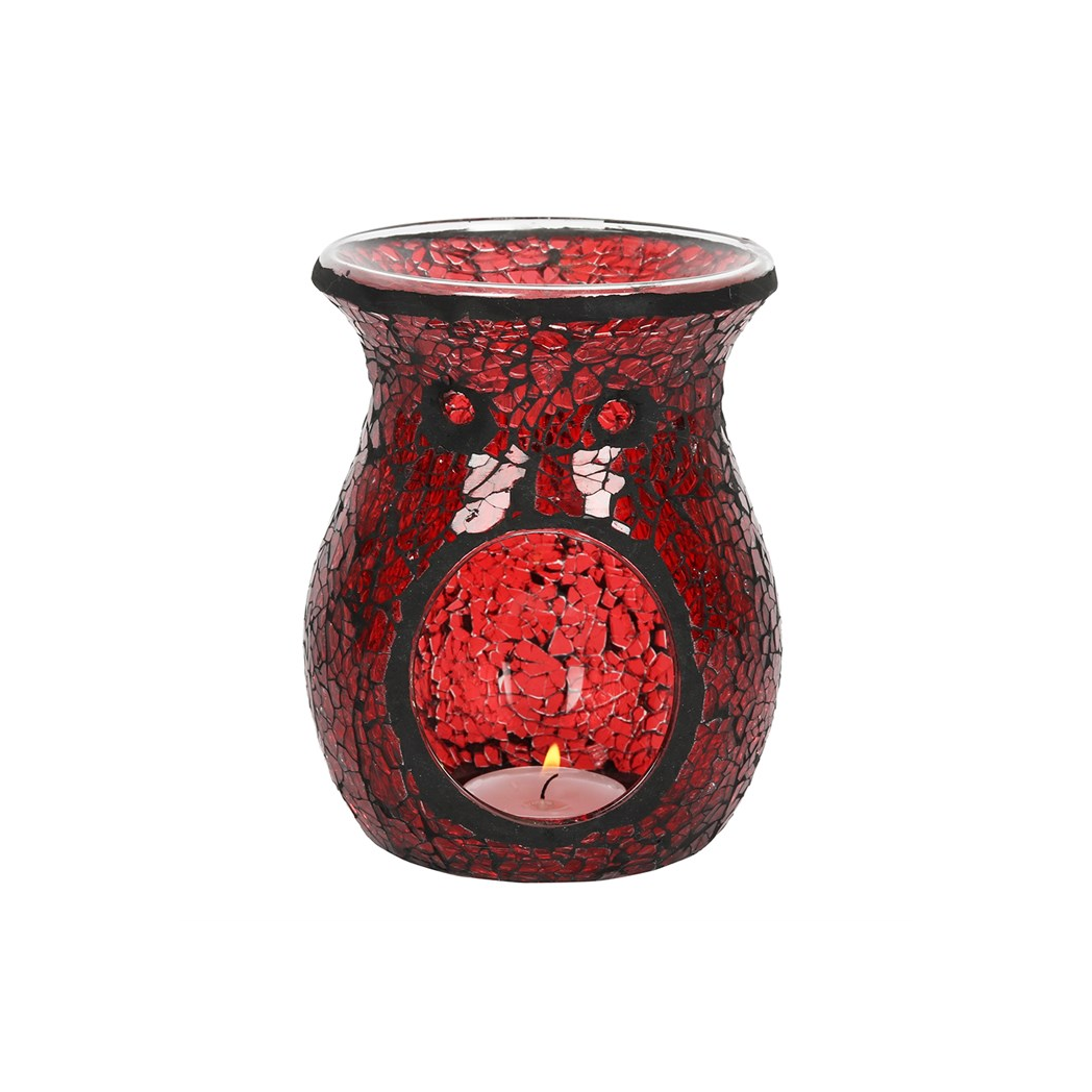 RED CRACKLE GLASS OIL BURNER