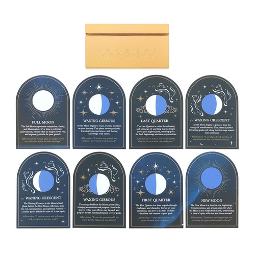 8 MOON PHASE CARDS + WOODEN STAND SET