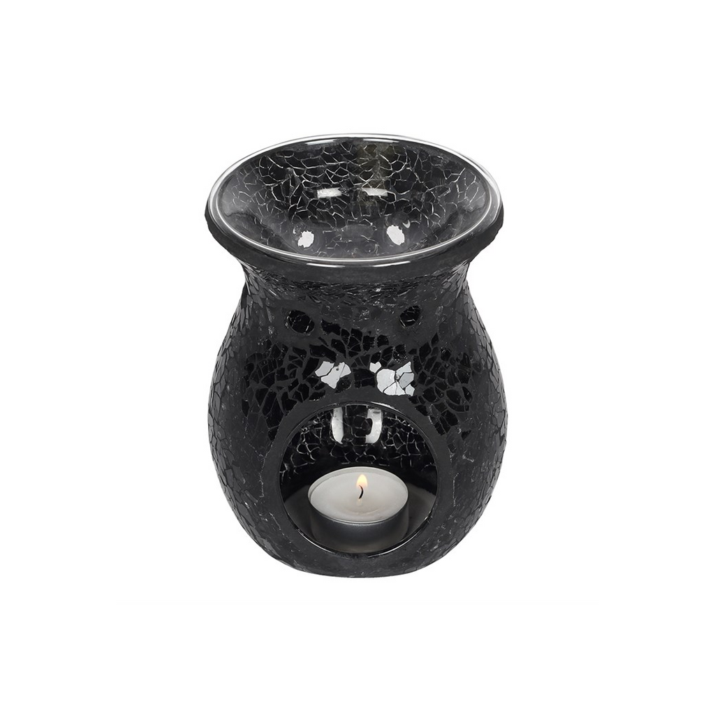 BLACK CRACKLE GLASS OIL BURNER