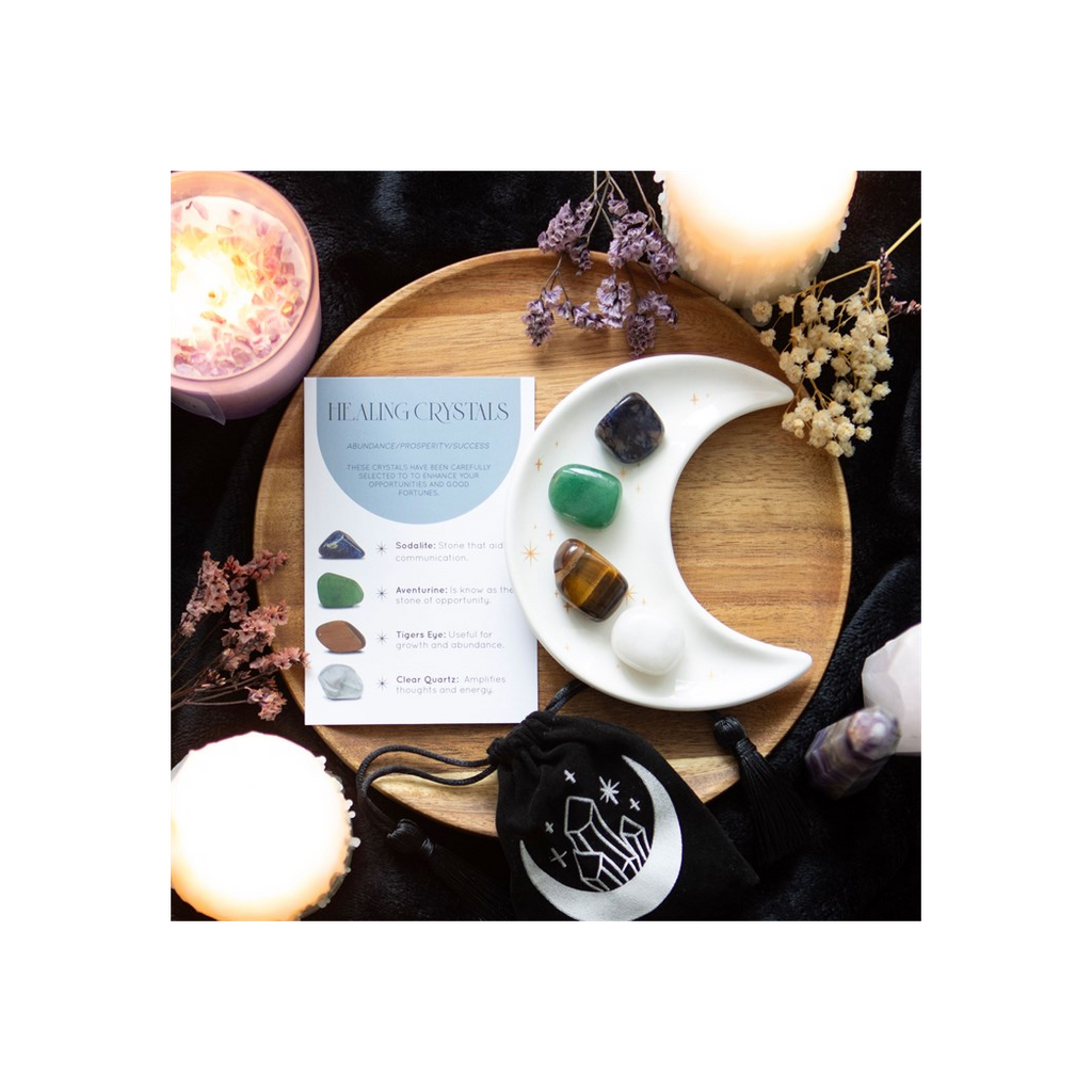 SUCCESS HEALING CRYSTAL SET + MOON TRINKET DISH