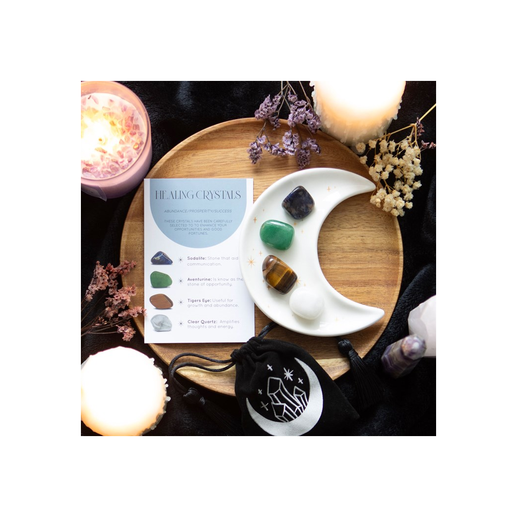 SUCCESS HEALING CRYSTAL SET + MOON TRINKET DISH
