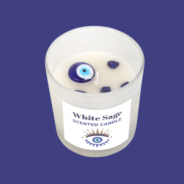 ALL SEEING EYE WHITE SAGE CRYSTAL CHIP PROTECTION CANDLE