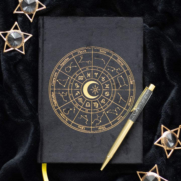 ASTROLOGY WHEEL VELVET JOURNAL + OBSIDIAN PEN