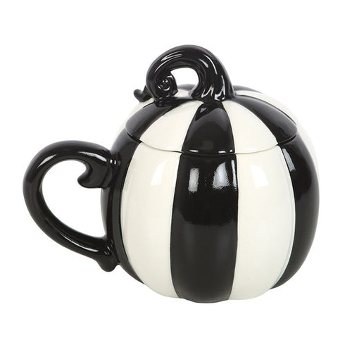 BLACK + WHITE STRIPED PUMPKIN MUG