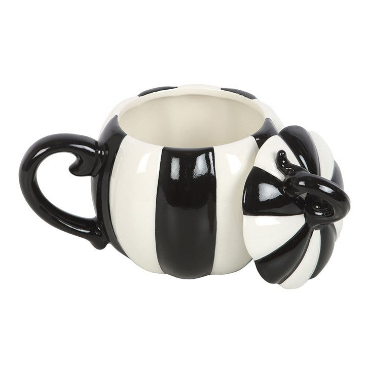 BLACK + WHITE STRIPED PUMPKIN MUG