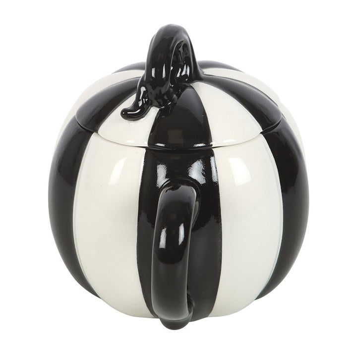 BLACK + WHITE STRIPED PUMPKIN MUG