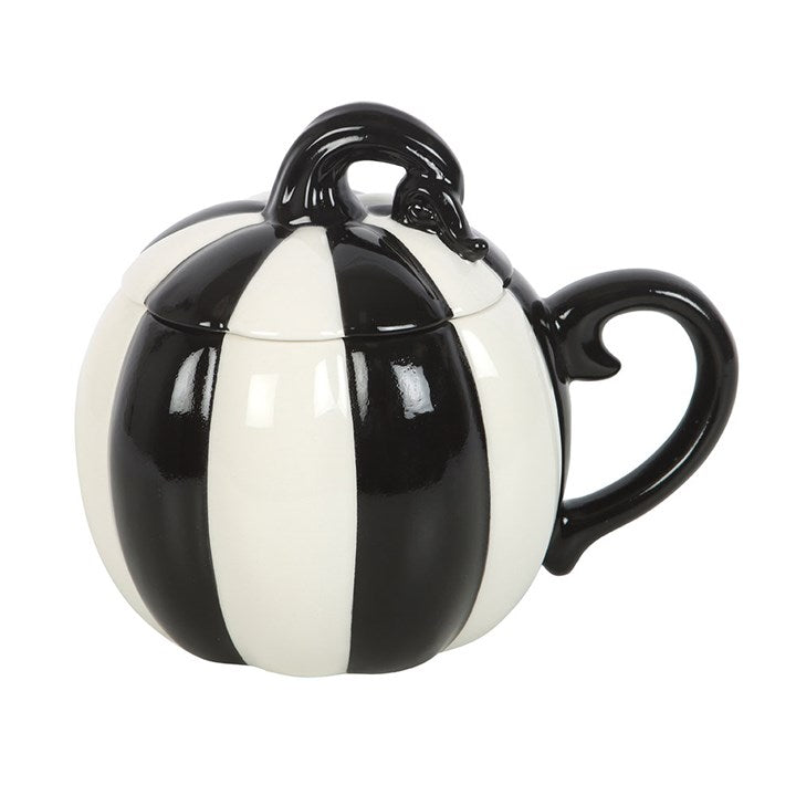 BLACK + WHITE STRIPED PUMPKIN MUG