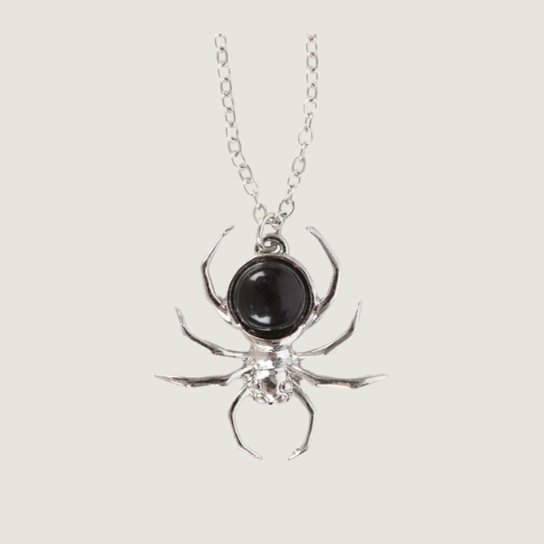 BLACK OBSIDIAN SPIDER PENDANT NECKLACE