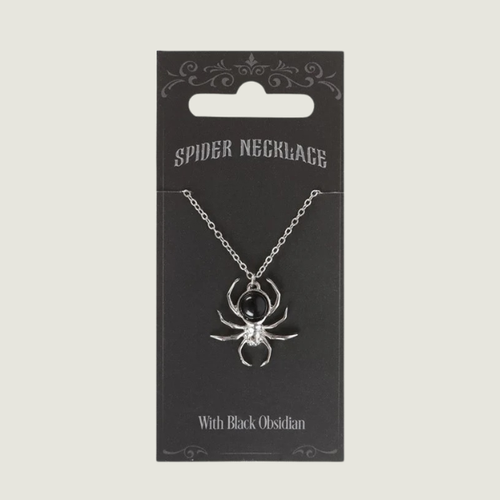 BLACK OBSIDIAN SPIDER PENDANT NECKLACE