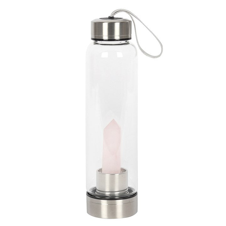 ROSE QUARTZ CRYSTAL INFUSED GLASS WATER BOTTLE
