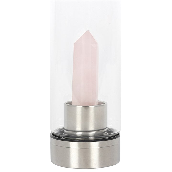 ROSE QUARTZ CRYSTAL INFUSED GLASS WATER BOTTLE