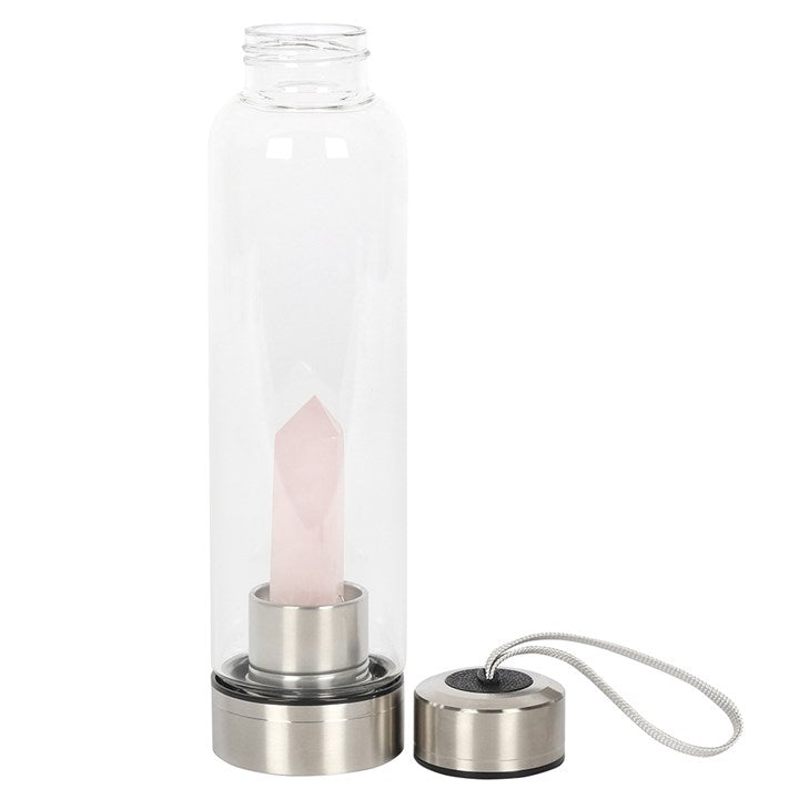 ROSE QUARTZ CRYSTAL INFUSED GLASS WATER BOTTLE