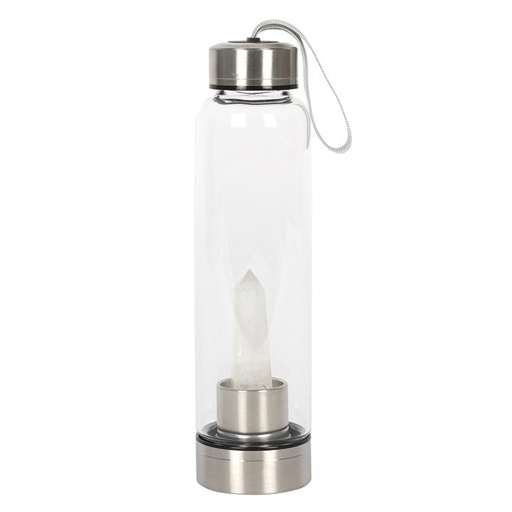 CLEAR QUARTZ CRYSTAL INFUSED GLASS WATER BOTTLE
