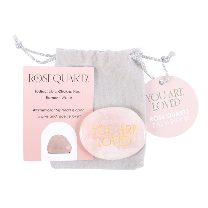 YOU ARE LOVED ROSE QUARTZ PALM STONE