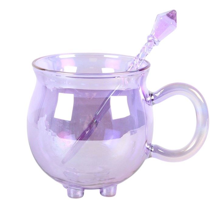 PASTEL GLASS CAULDRON MUG + CRYSTAL SPOON SET