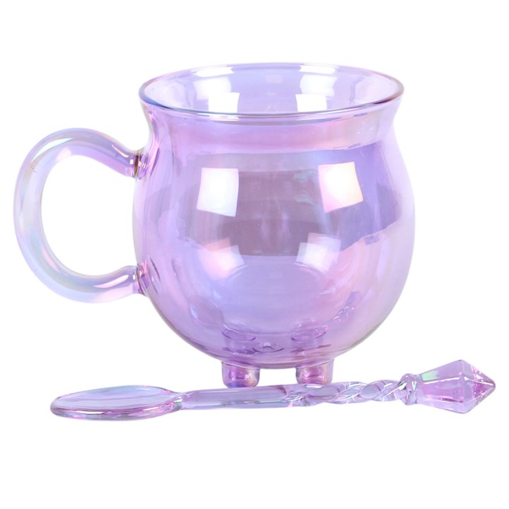 PASTEL GLASS CAULDRON MUG + CRYSTAL SPOON SET