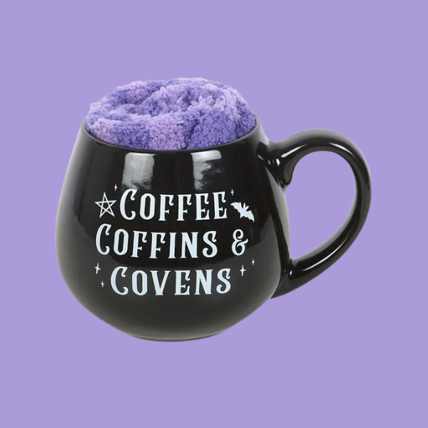 COFFEE, COFFINS & COVENS MUG + SOCKS GIFT SET