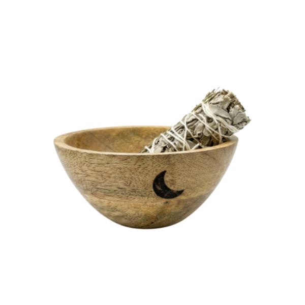 CRESCENT MOON WOODEN SMUDGE + RITUAL BOWL