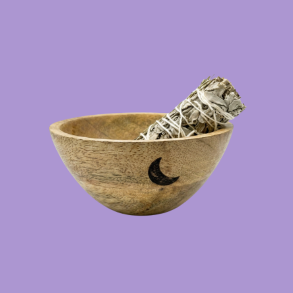 CRESCENT MOON WOODEN SMUDGE + RITUAL BOWL