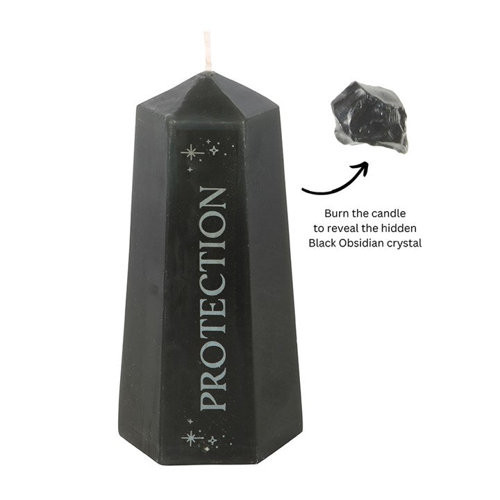 PROTECTION CRYSTAL CANDLE + ROUGH BLACK OBSIDIAN