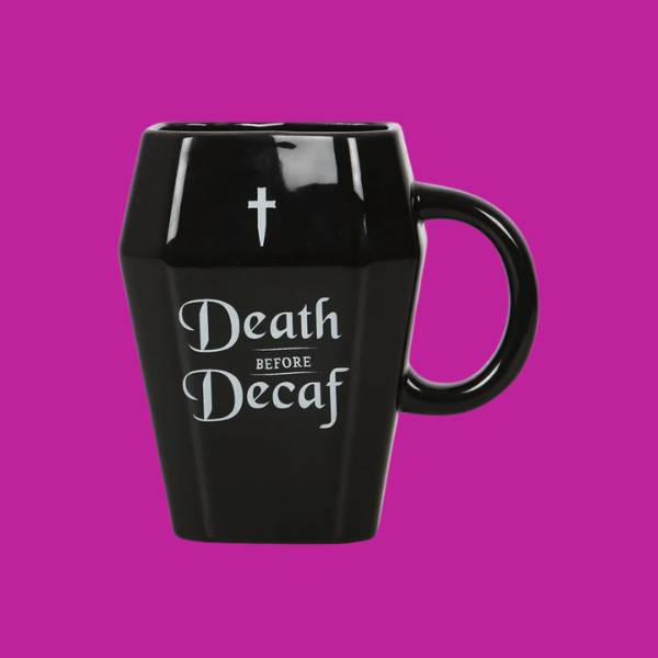 DEATH BEFORE DECAF COFFIN MUG