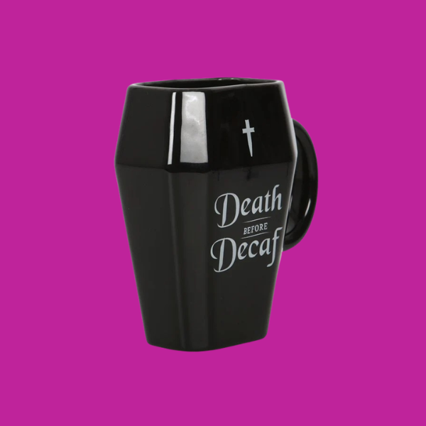 DEATH BEFORE DECAF COFFIN MUG