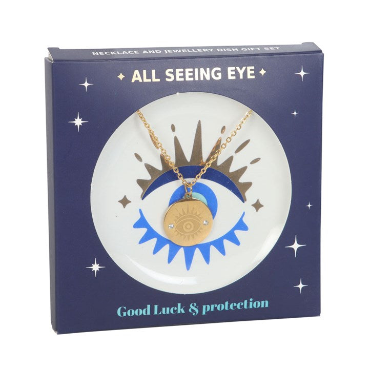 ALL SEEING EYE NECKLACE + TRINKET DISH GIFT SET