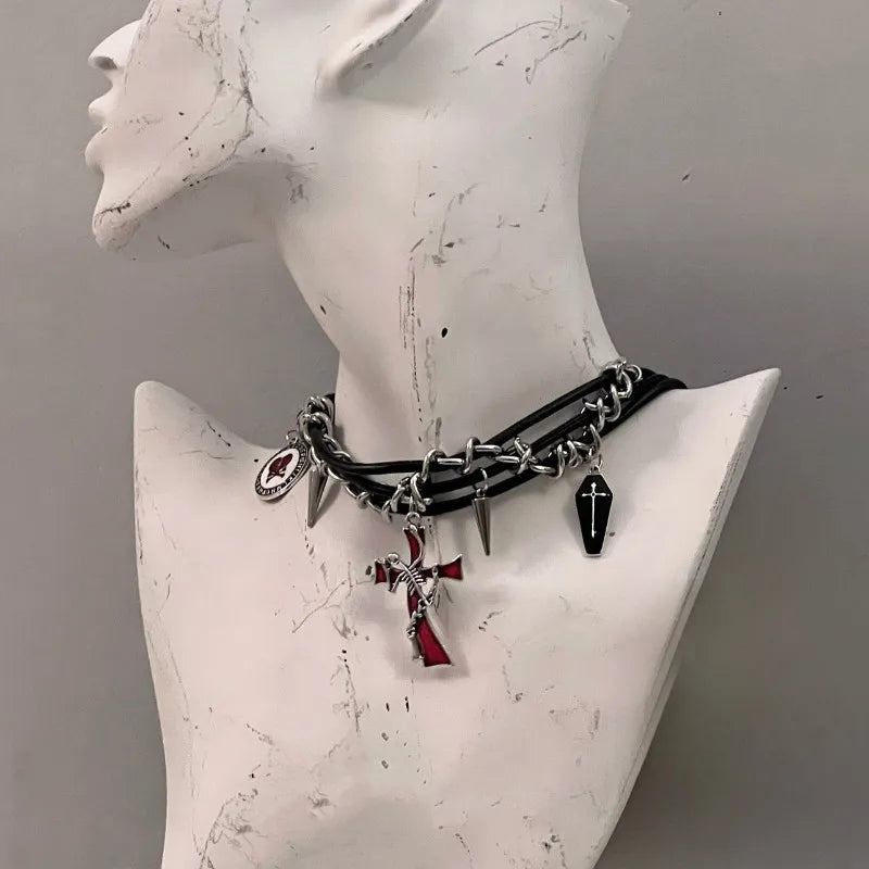 GOTHIC CROSS CHOKER NECKLACE