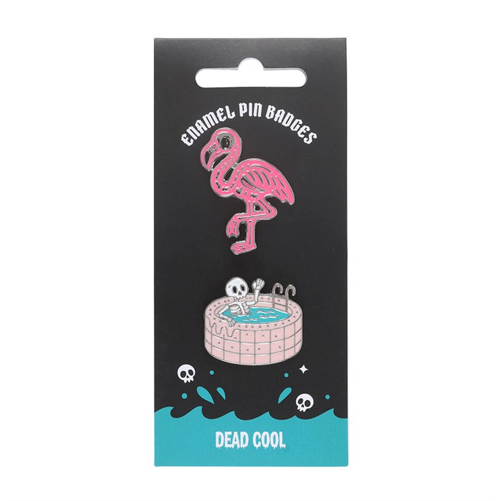 DEAD COOL SKELETON + FLAMIN-GOTH ENAMEL PIN BADGE SET