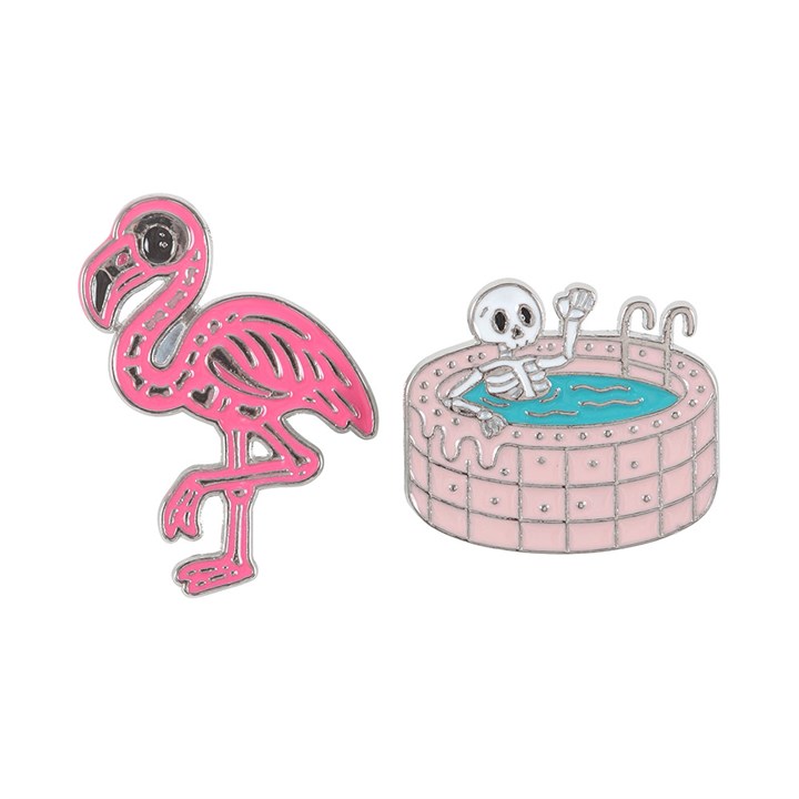DEAD COOL SKELETON + FLAMIN-GOTH ENAMEL PIN BADGE SET