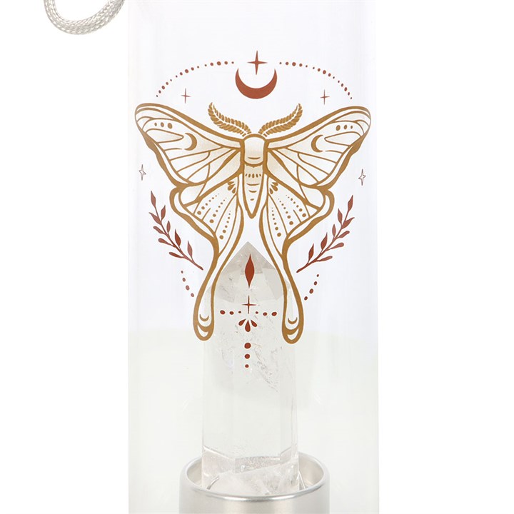 LUNA MOTH CLEAR QUARTZ CRYSTAL INFUSED GLASS WATER BOTTLE