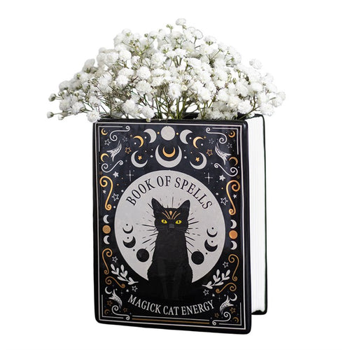 BLACK CAT MAGICK SPELL BOOK VASE