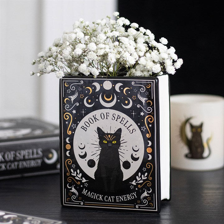 BLACK CAT MAGICK SPELL BOOK VASE
