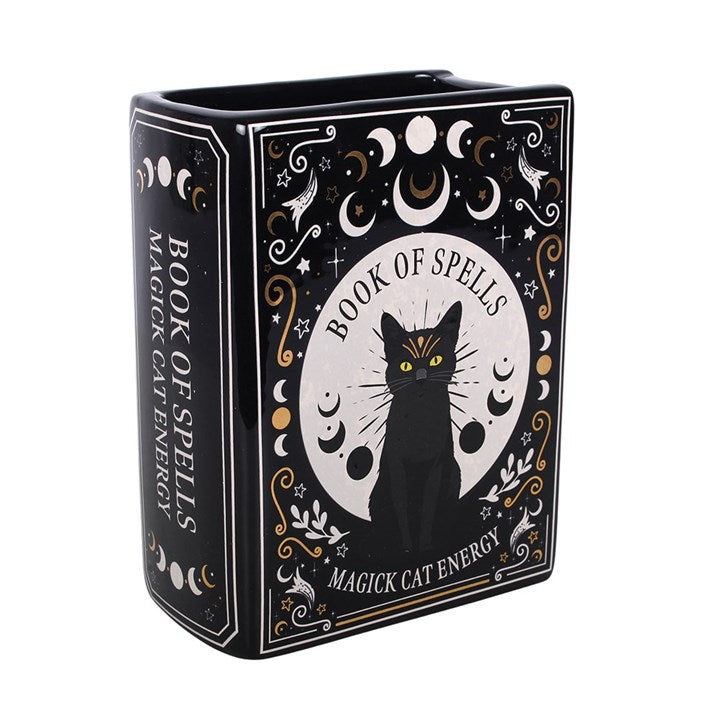 BLACK CAT MAGICK SPELL BOOK VASE