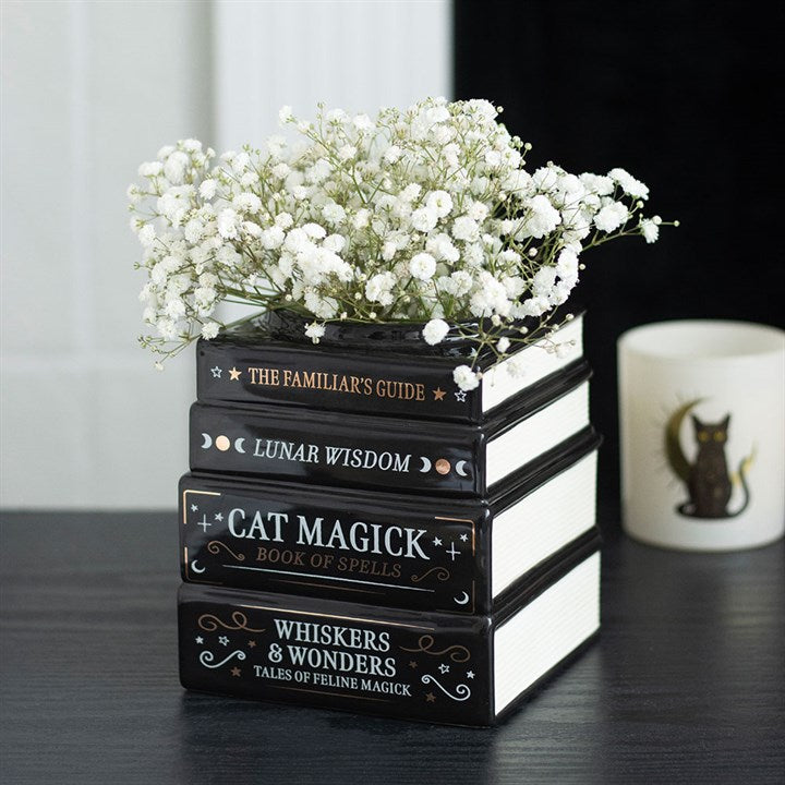 BLACK CAT MAGICK BOOK STACK VASE